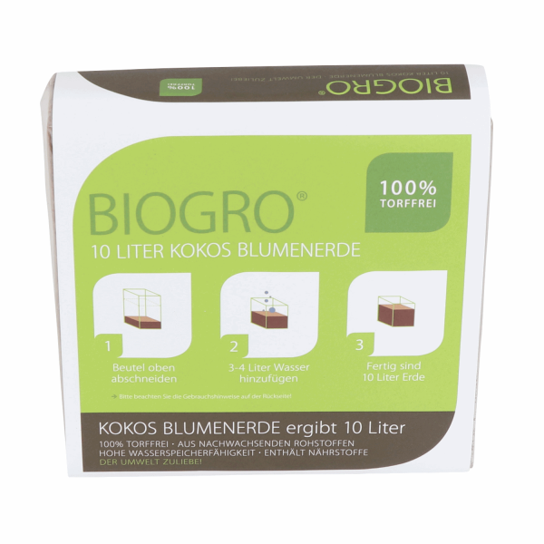 BioGro® Kokosfaser Ziegel im Quellbeutel 600g ergibt je ca. 10 Liter torffreie Blumenerde 1 Stück