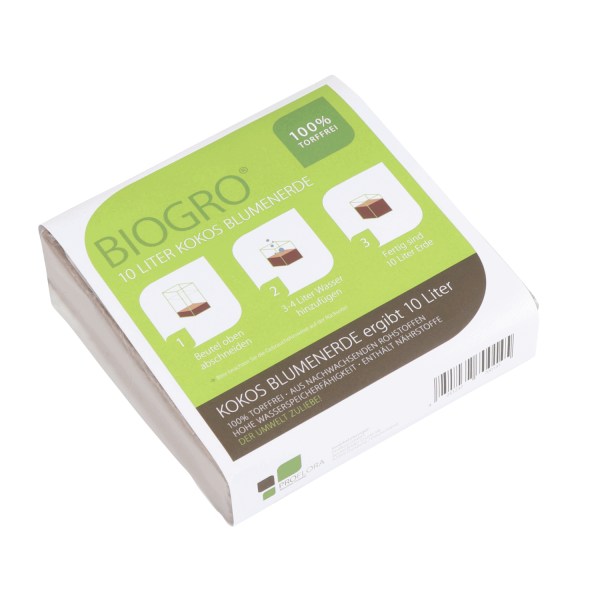 BioGro® Kokosfaser Ziegel im Quellbeutel 600g ergibt je ca. 10 Liter torffreie Blumenerde 12 Stück