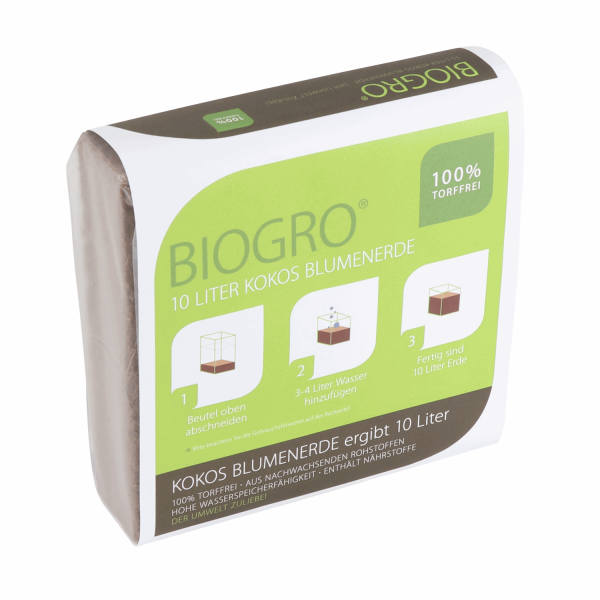 BioGro® Kokosfaser Ziegel im Quellbeutel 600g ergibt je ca. 10 Liter torffreie Blumenerde 12 Stück