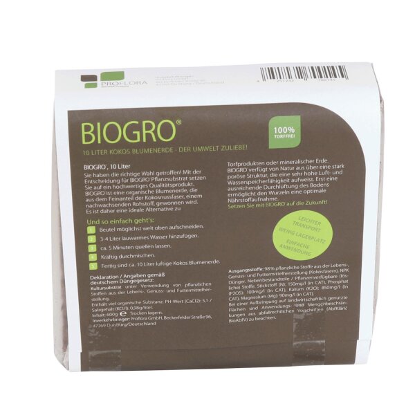 BioGro® Kokosfaser Ziegel im Quellbeutel 600g ergibt je ca. 10 Liter torffreie Blumenerde