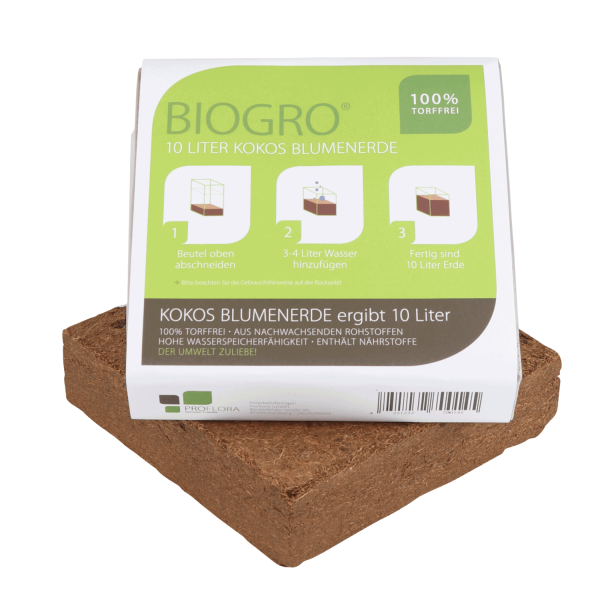 BioGro® Kokosfaser Ziegel im Quellbeutel 600g ergibt je ca. 10 Liter torffreie Blumenerde